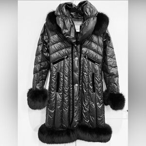 John Galliano Y2K Black Fox Fur Puffer Coat Goose Down Jacket Sz 30 | 44 US M
